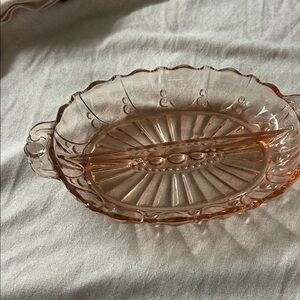 Pink Glass Divided Serving Dish - Elegant Dinnerware